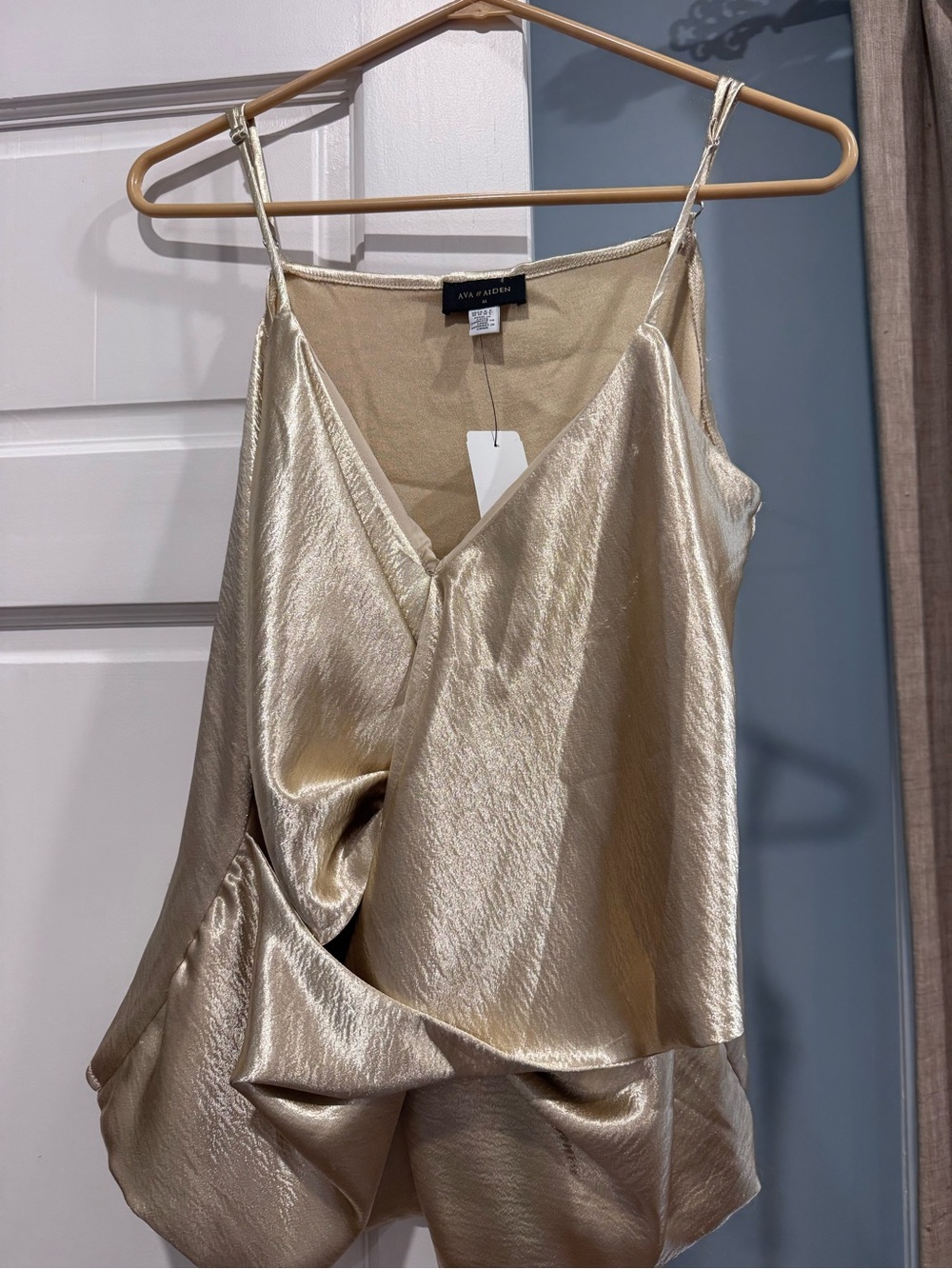 Ava & Aiden Gold Champagne Satin V-Neck Cami NWT